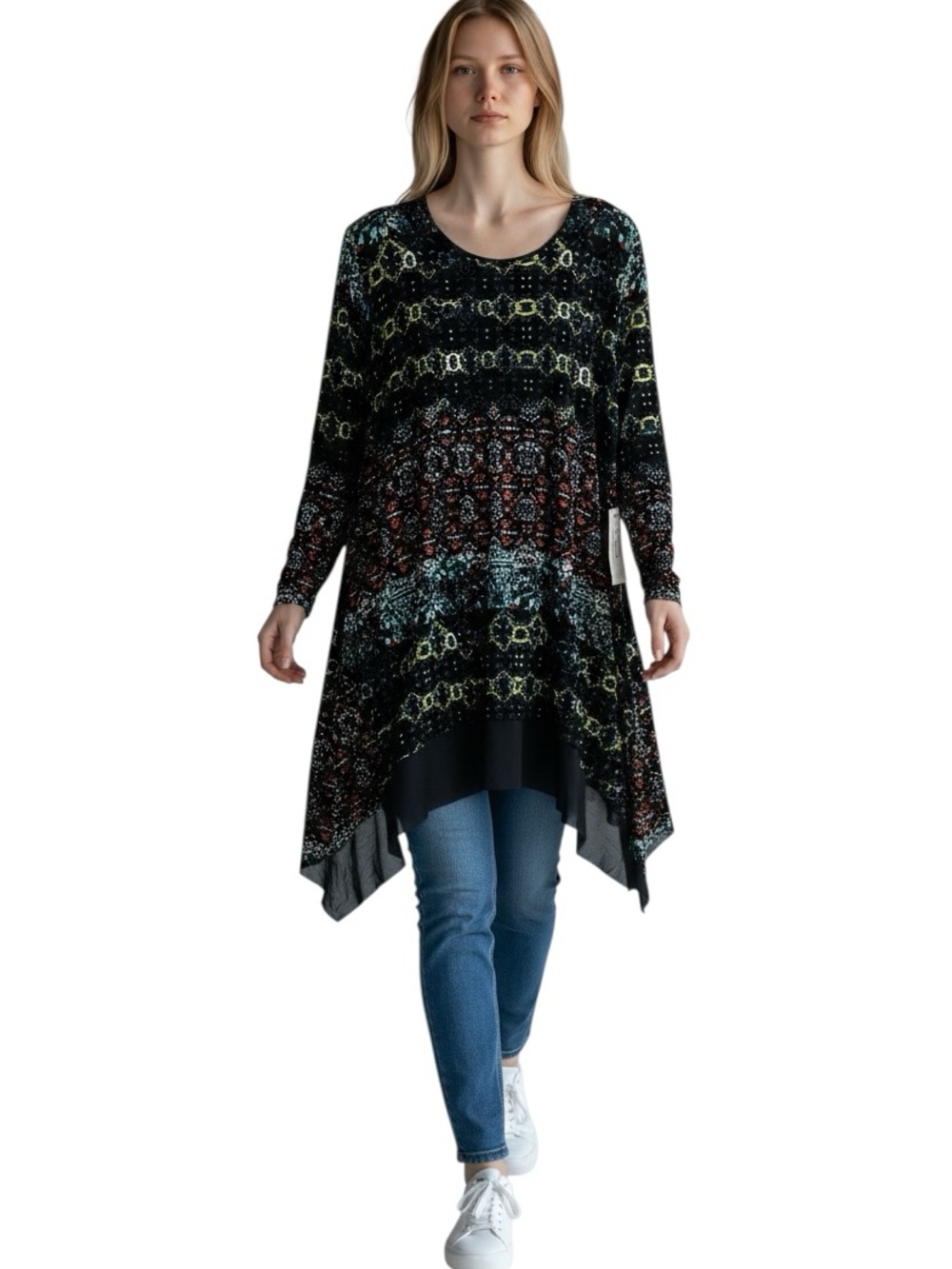 FYLO Black Multicolor Abstract Print Top